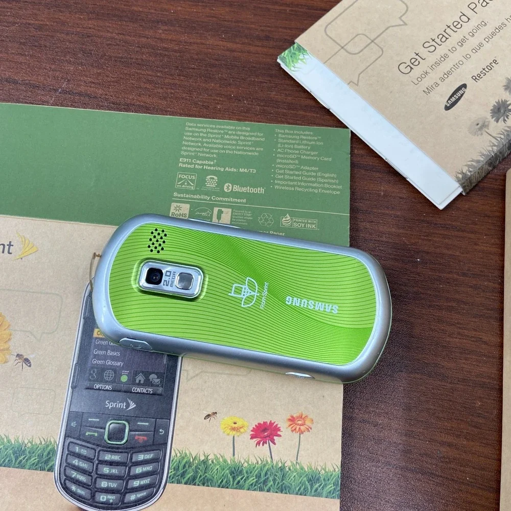 Samsung Restore SPH-M570 Sprint Slider Cell Phone Lime Green Silver 2MP QWERTY
